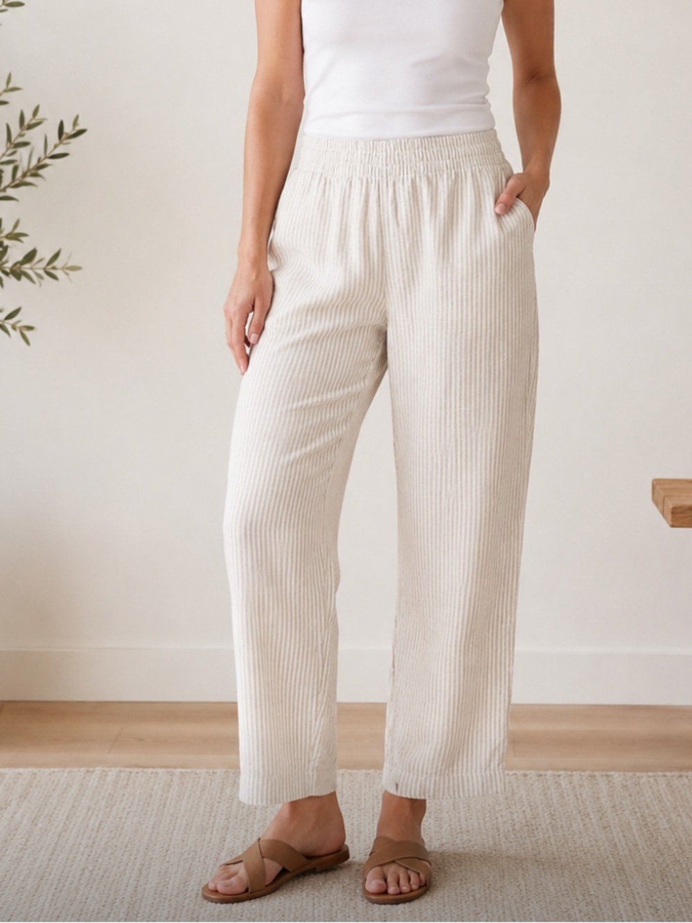Old Navy Cream Straight-Leg Pull-On Pants